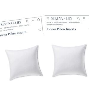 Serena & Lily Classic White Pillow Inserts 20” x 20”